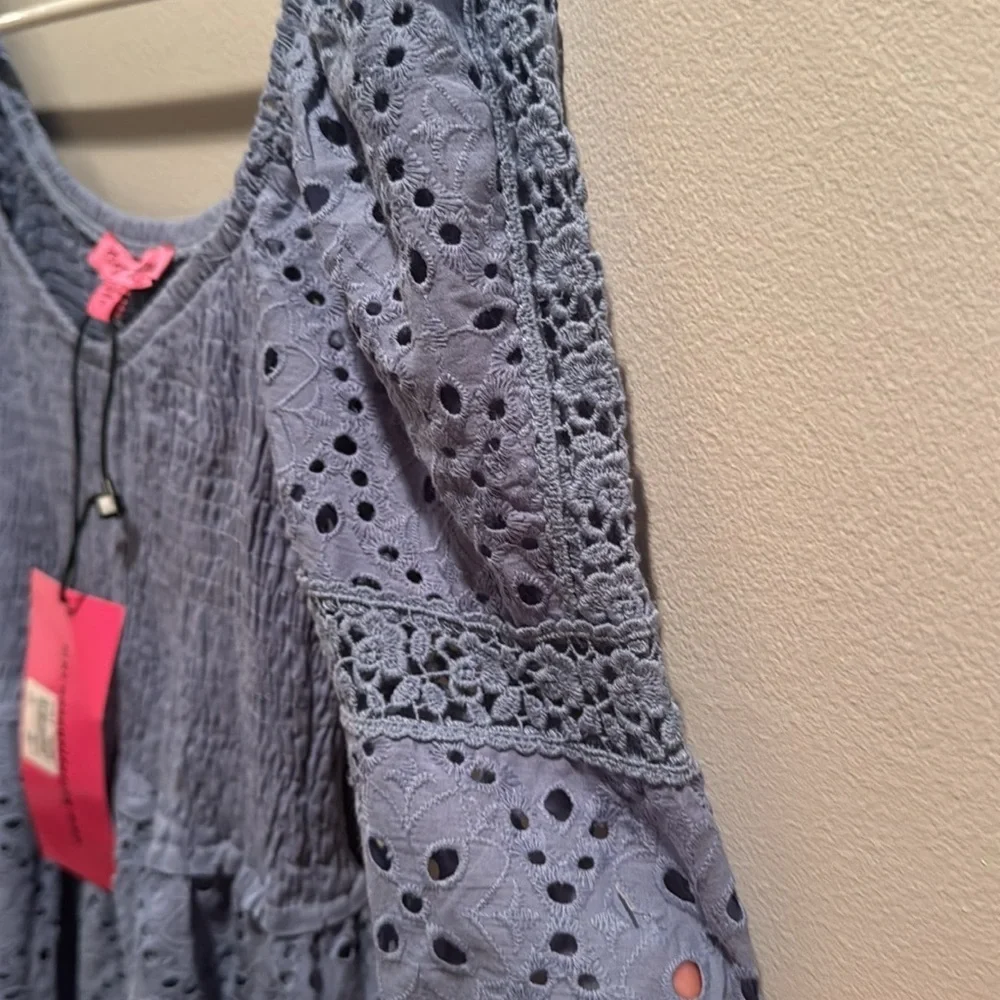 NWT Betsey Johnson Blue Eyelet Casual Dress Junior XS